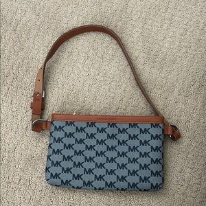 Michael Kors Denim and Tan Signature Wristlet